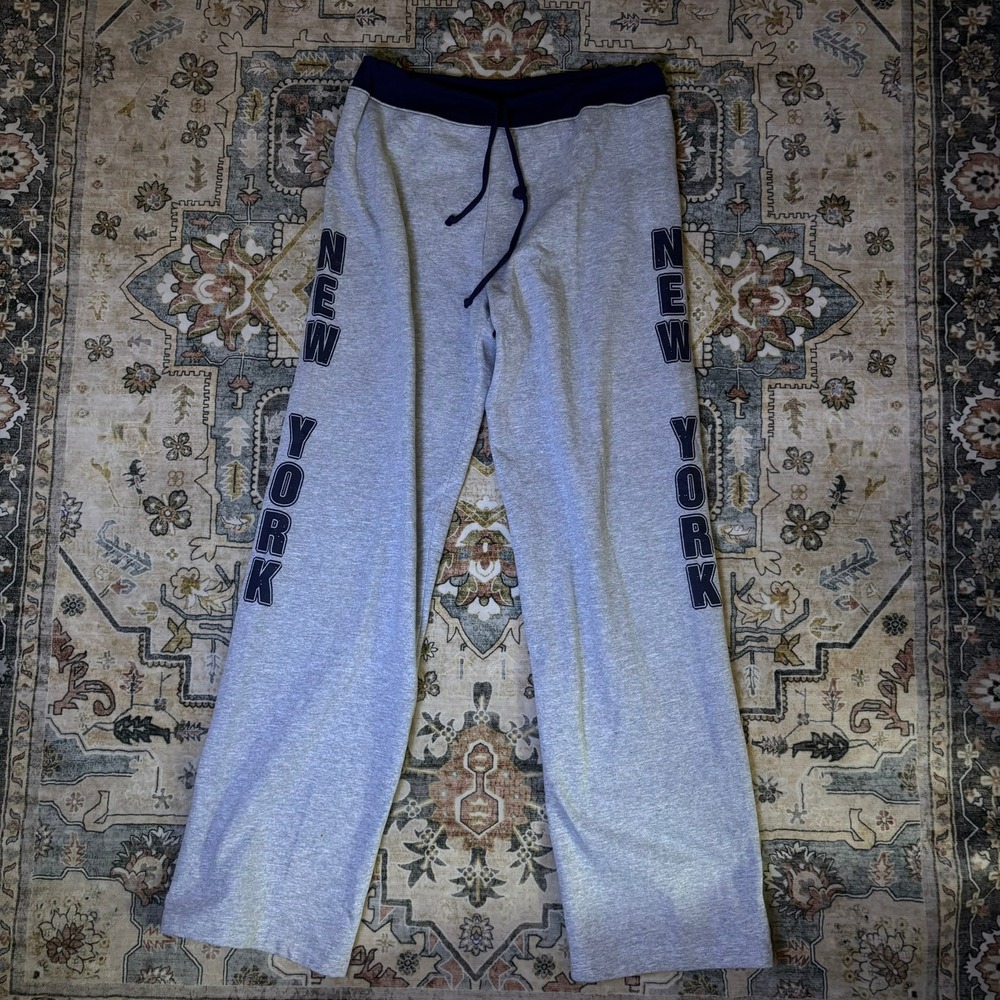 Y2K Self Esteem New York Fleece Sweatpants Gray Wide Leg Low Rise Medium 2000s